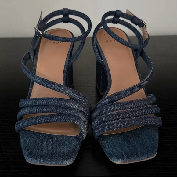 A New Day Women's Chunky Block Heel Asymmetric Ankle Strap Sandals - Picture 2 of 13